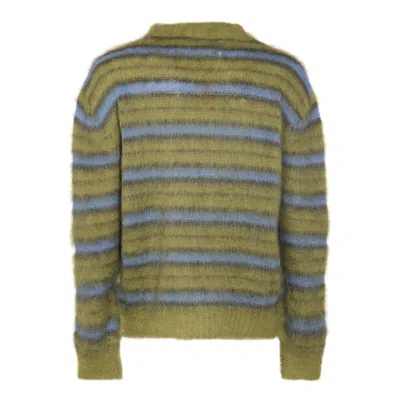 Marni Crew Neck Fuzzy Striped Sweater In Green