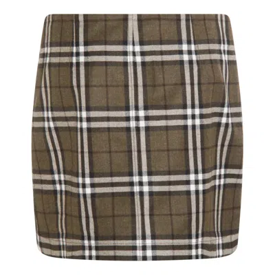 Burberry Button-embellished Checked Wool-twill Mini Skirt In Brown