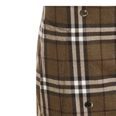 Burberry Button-embellished Checked Wool-twill Mini Skirt In Brown
