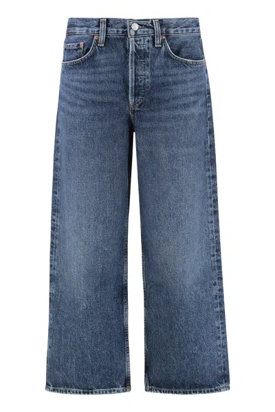 Agolde Wide-leg Denim Trousers With Metal Buttons In Blue
