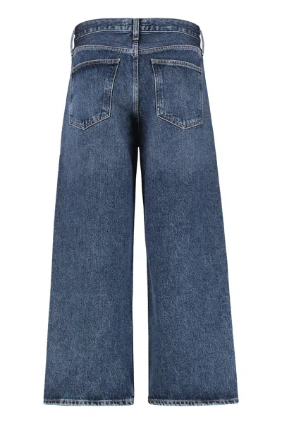 Agolde Wide-leg Denim Trousers With Metal Buttons In Blue
