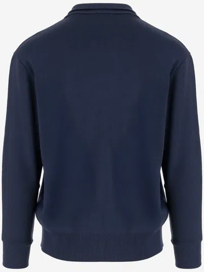 Autry High-collar Blue Jacket With Vertical Stripes And Ribbed Cuffs In Blue