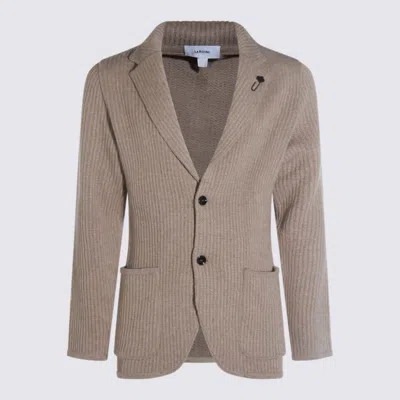 Lardini Crewneck Sweater With Front Pockets And Lapel Collar In Gray