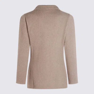 Lardini Crewneck Sweater With Front Pockets And Lapel Collar In Gray