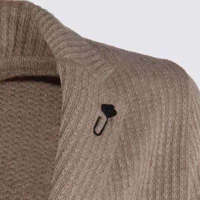 Lardini Crewneck Sweater With Front Pockets And Lapel Collar In Gray