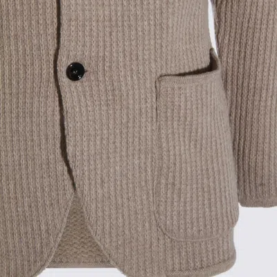 Lardini Crewneck Sweater With Front Pockets And Lapel Collar In Gray