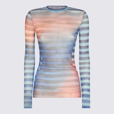 Jean Paul Gaultier Air Print Mesh Long-sleeved T-shirt With Crew Neck For Women In Blue