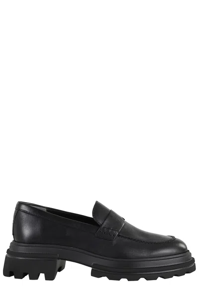 Hogan Polished Leather Loafers In Black