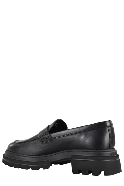 Hogan Polished Leather Loafers In Black