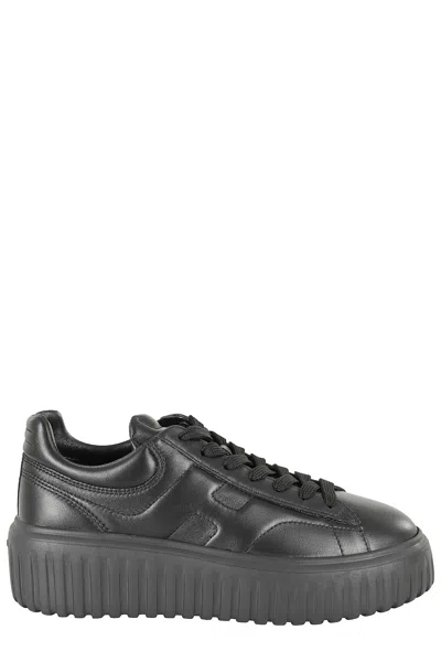 Hogan Monochromatic Low-top Sneakers With Ridged Rubber Sole In Black