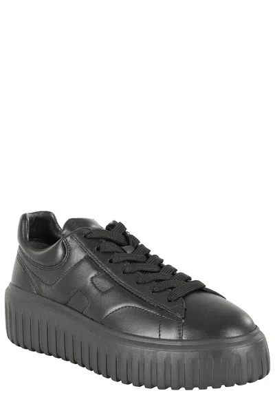 Hogan Monochromatic Low-top Sneakers With Ridged Rubber Sole In Black