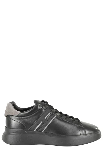 Hogan Black Leather Sneakers In Black