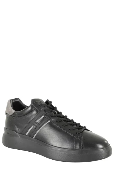 Hogan Black Leather Sneakers In Black