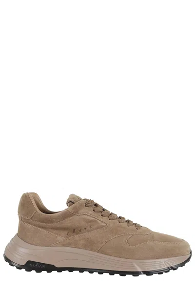 Hogan Hyperlight Lace-up Sneakers With Reinforced Suede Heel In Brown