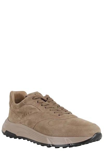 Hogan Hyperlight Lace-up Sneakers With Reinforced Suede Heel In Brown