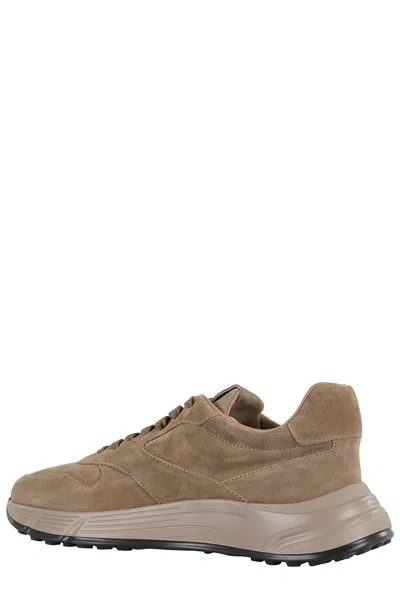 Hogan Hyperlight Lace-up Sneakers With Reinforced Suede Heel In Brown