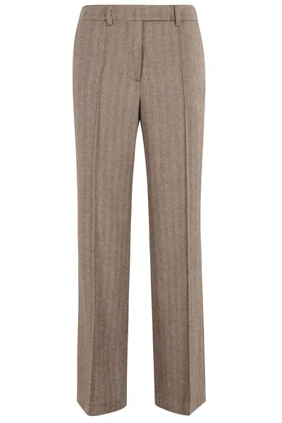 Seventy Taupe Herringbone Wool Blend Pants With Tailored Finish In Brown