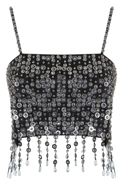 Pinko Crop Top With Sequins And Crystals In Black