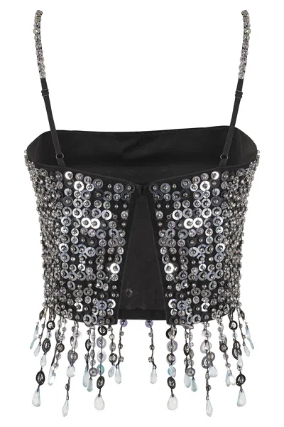 Pinko Crop Top With Sequins And Crystals In Black