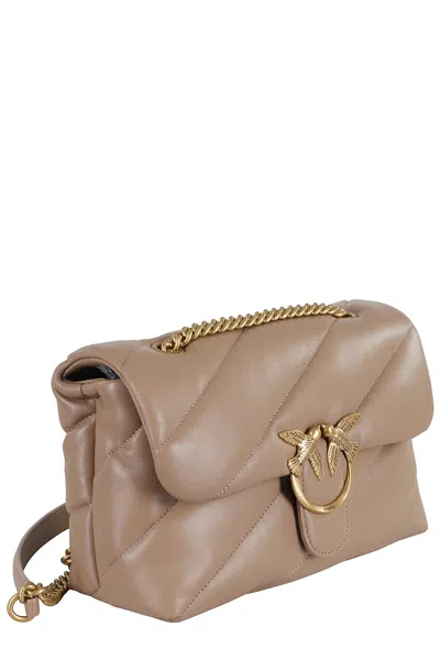 Pinko Quilted Sand Beige Calf Leather Shoulder Bag