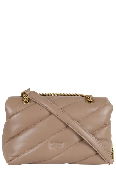 Pinko Quilted Sand Beige Calf Leather Shoulder Bag