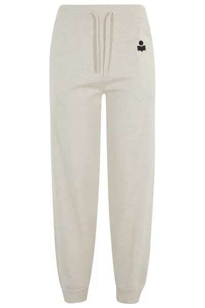 Isabel Marant Étoile Light Gray Cotton Wool Blend Jogger Pants With Drawstring Waistband And Ribbed Cuffs In Neutral