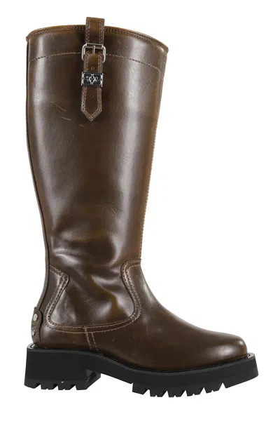 Ganni Studs High Boot Crinkle In Brown