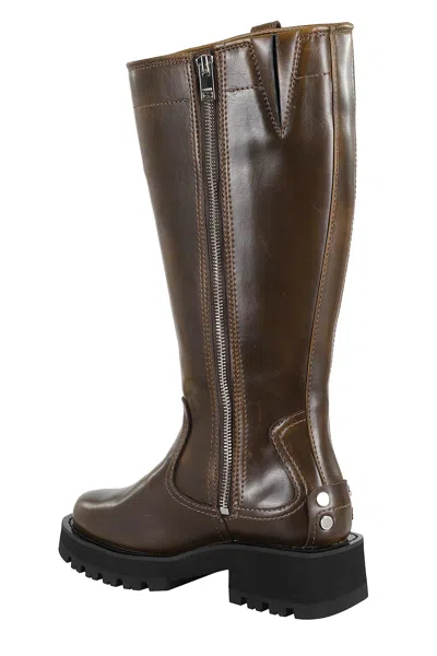 Ganni Studs High Boot Crinkle In Brown