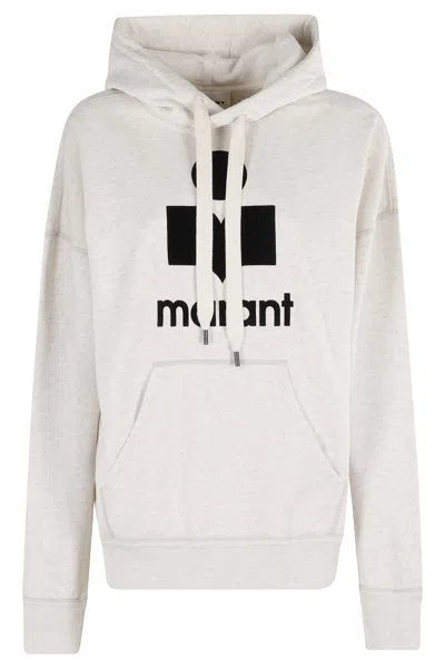 Isabel Marant Étoile Oversized Ecru Hoodie With Front Logo And Drawstring Hood In White