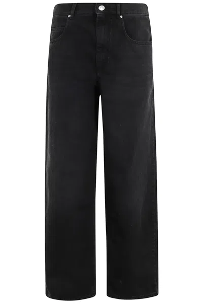 Isabel Marant Distressed Denim Trousers With Wide-leg Design In Black