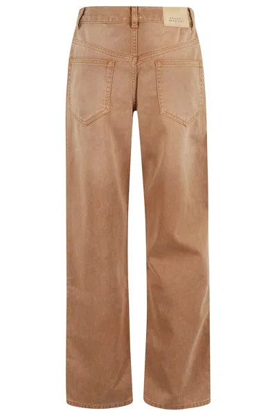 Isabel Marant Pleat Cotton Straight-leg Jeans In Brown