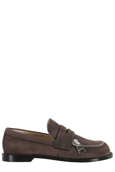 Jw Anderson Suede Biker Loafers In Brown