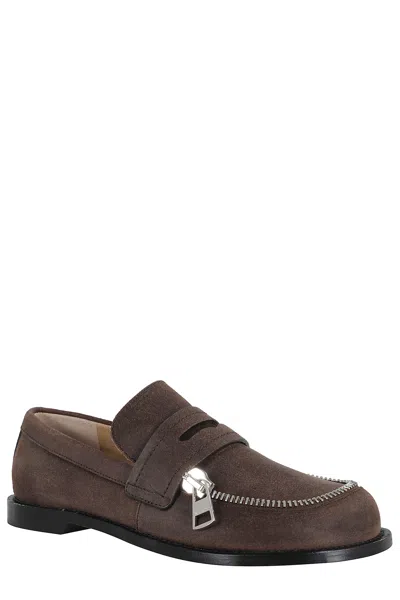 Jw Anderson Suede Biker Loafers In Brown