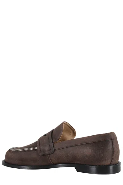Jw Anderson Suede Biker Loafers In Brown
