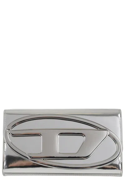 Diesel 1dr Wallet Strap With Adjustable Shoulder Strap And Oval D Plaque In Silver
