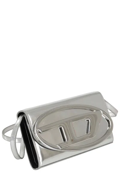 Diesel 1dr Wallet Strap With Adjustable Shoulder Strap And Oval D Plaque In Silver