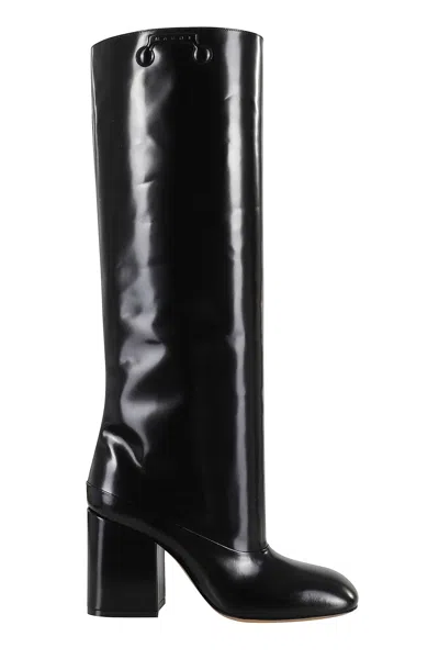 Marni Trunkaroo Black Shiny Leather Boots With Square Toe Design In Black