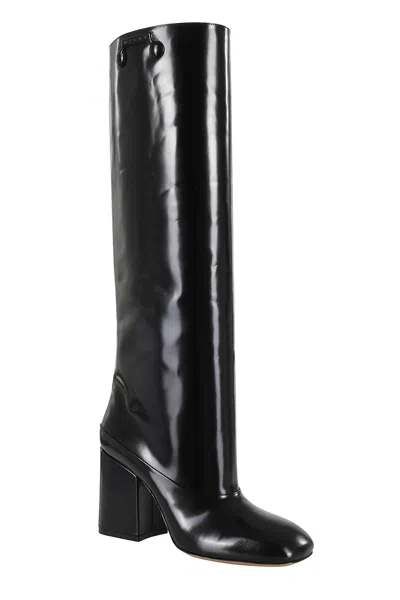 Marni Trunkaroo Black Shiny Leather Boots With Square Toe Design In Black