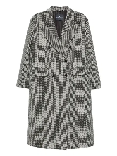Ermanno Scervino Herringbone-pattern Double-breasted Coat In Gray