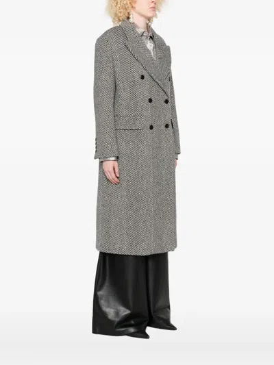 Ermanno Scervino Herringbone-pattern Double-breasted Coat In Gray