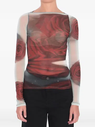 Jean Paul Gaultier Rose Mesh Floral Top In Brown