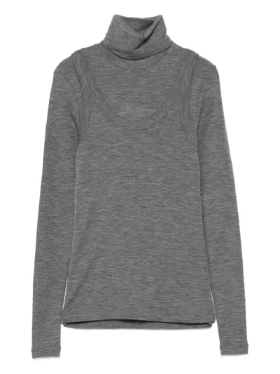 Rohe Convertible Layered Merino Wool-jersey Turtleneck Top In Gray