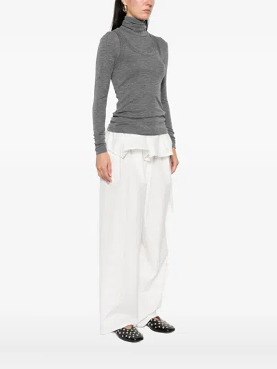 Rohe Convertible Layered Merino Wool-jersey Turtleneck Top In Gray