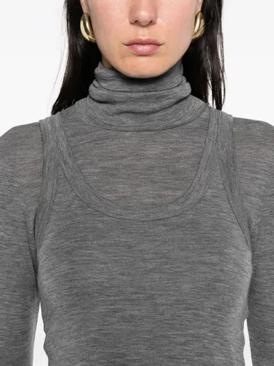 Rohe Convertible Layered Merino Wool-jersey Turtleneck Top In Gray