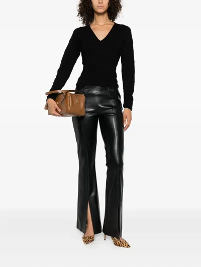 Twinset Twin-set Deep V-neck Black Ribbed Sweater In Black