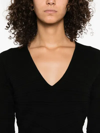 Twinset Twin-set Deep V-neck Black Ribbed Sweater In Black