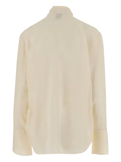Sa Su Phi Ivory Silk Shirt With Front Bow In Neutral