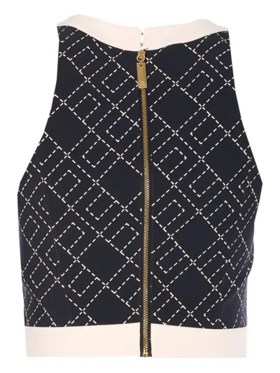 Elisabetta Franchi Charm Detail Crop Top With Geometric Pattern In Multi