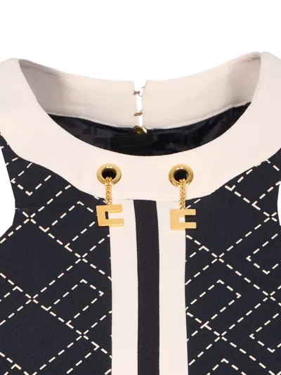 Elisabetta Franchi Charm Detail Crop Top With Geometric Pattern In Multi