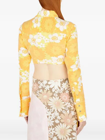 Rave Review Sommar Flower Cropped Shirt In Yellow
